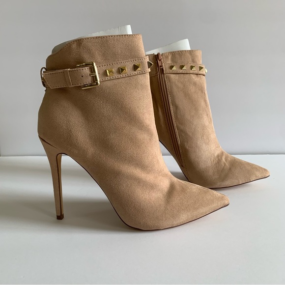 Women's Pointed Toe Ankle Booties Embellished Studded Pencil Stiletto Heel Boots - Picture 1 of 7